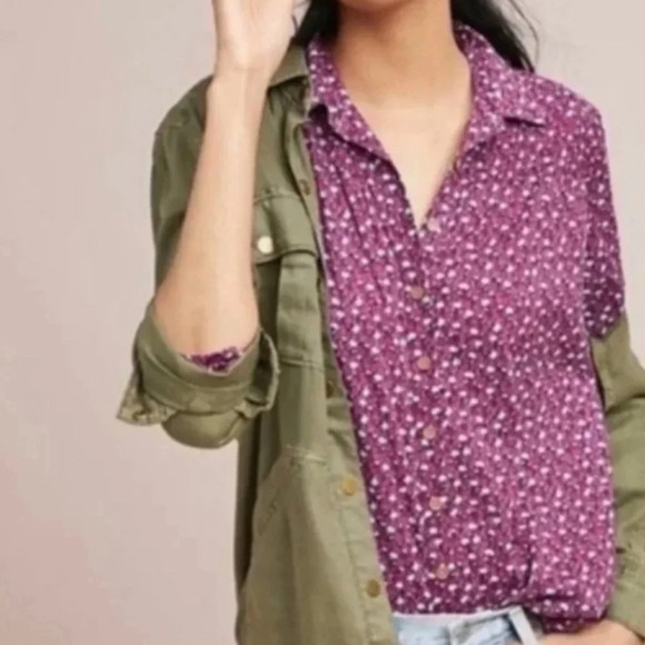Anthropologie Maeve pink Calico Floral print Button Down Shirt size small - Picture 2 of 11